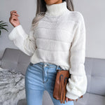 High-Necked Long Sleeve Hollow Casual Knitted Sweater