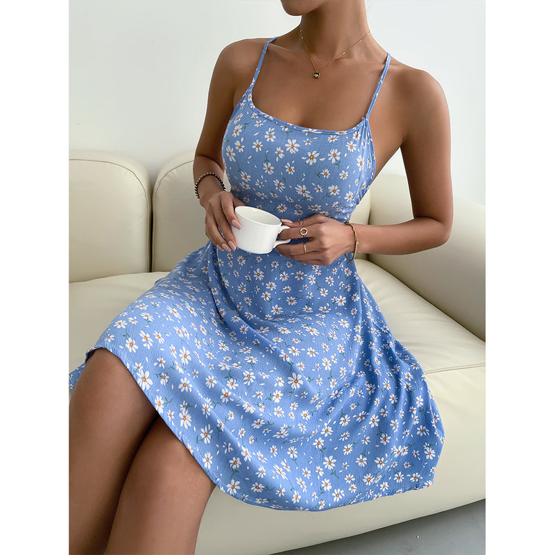 Floral Print Spaghetti Strap Sleeveless Backless Wholesale Cami Dresses For Summer