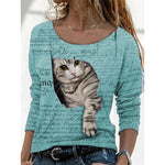 Printed Long Sleeve Round Neck Casual Womens Tops Wholesale T Shirts
