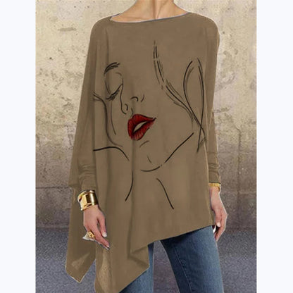 Fashion Face Print Tops Solid Color Loose Wholesale Womens Long Sleeve T Shirts