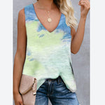 Tie-Dye Print Summer V Neck Sleeveless Casual Women'S Shirts Wholesale Tank Tops ST531055