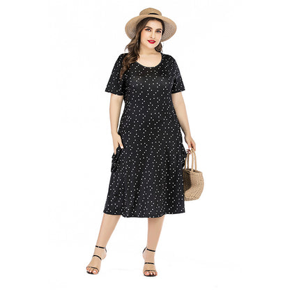 Polka Dot Print Short Sleeve Casual Curvy Dresses Wholesale Plus Size Clothing