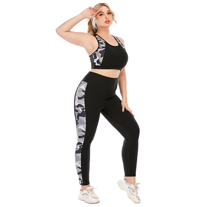 Sport Bra & Leggings Camo Print Curvy Fitness Yoga Suits Activewears Workout Plus Size Two Piece Sets Wholesale