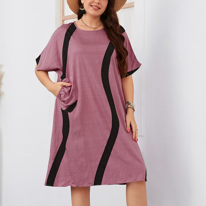 Color Block Patchwork Striped Print Wholesale Plus Size Dresses