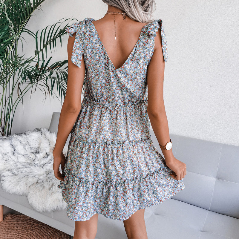 Printing Tie-Up Slim Wholesale Summer Dresses