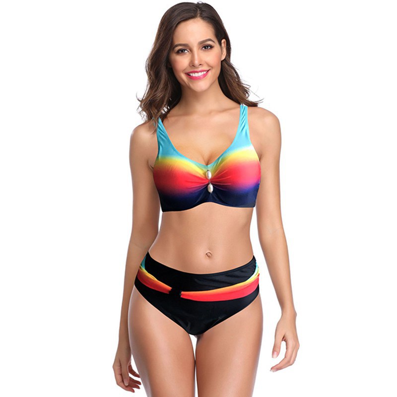 Women Wholesale Two-Piece Polka Dot Stripe Colorblock Swimsuit Sst