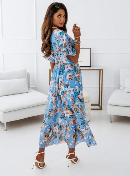 V Neck Short Sleeve Wholesale Floral Dresses Summer