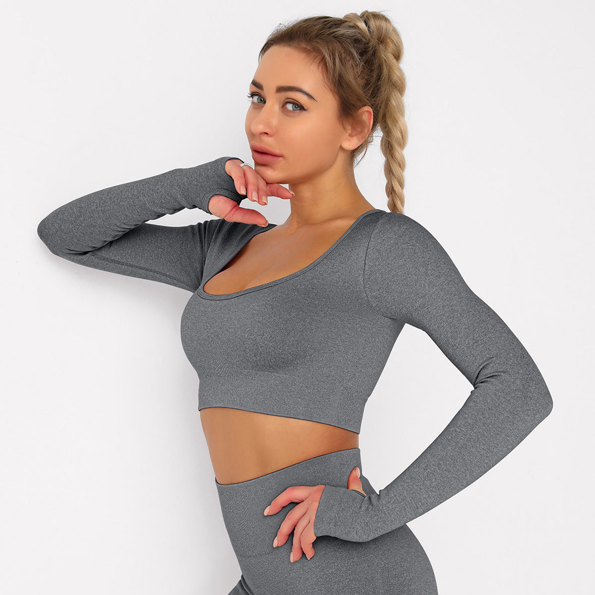 Seamless Long-Sleeved Long-Sleeve Fitness Yoga Short Shirt Wholesale Activewear Tops