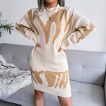 Geometric Pattern Long Sweater Knitted Dress