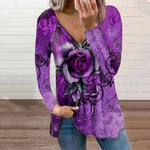 Floral Print Long Sleeve Zipper V Neck Wholesale Blouses For Women Summer