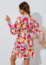 Floral Print V-Neck Long Sleeve Wrap Dress Wholesale Dresses