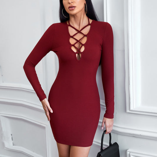 Hollow Lace-Up Sexy Slim Fit Bodycon Dress Wholesale Dresses