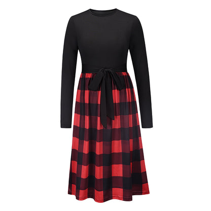 Wholesale Women Clothing Plaid Stitching Slim Knit Plus Size Dresses