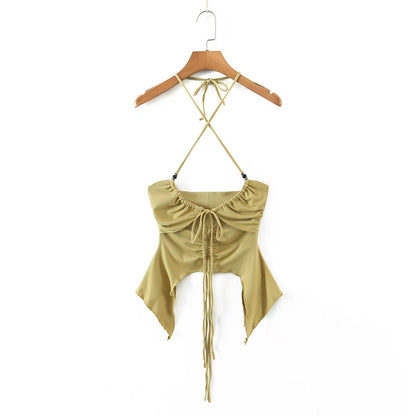 Drawstring Halter Irregular Solid Color Sexy Sling Navel Tube Tops Wholesale Women Clothing