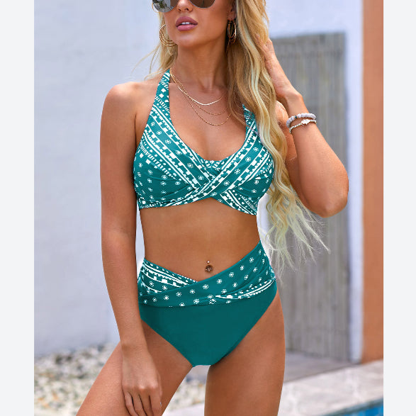 Fashion Print Halterneck Split Bikini Womens 2 Piece Sets Swimwears Sexy Swimsuit Wholesale Vendors