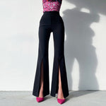 High Waist Slim Hip Solid Color Slit Flare Trousers Wholesale Pants