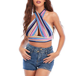 Halterneck Crossover Slim Fit Colorful Beach Knit Sexy Resort Women'S Short Vest Wholesale Crop Tops