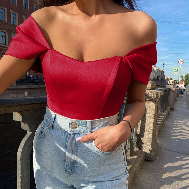 Off Shoulder Corset Tube Top Slim Solid Color Satin Summer Tank Tops Wholesale