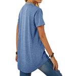 Color Block Short Sleeve  V Neck Button Wholesale T-shirts Blouses For Women Summer