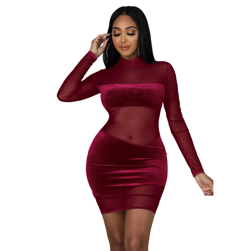 Valentine'S Day Patchwork See-Through Sexy Bodycon Dresses Wholesale SD190838