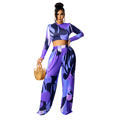 2pcs Wholesale Sets For Women Crop Top + Wide Leg Pants-11