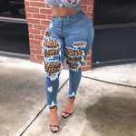 Trendy Leopard Patchwork Ripped Jeans