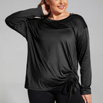 Loose Fitness T-Shirt Long-Sleeved Drawstring Sports Tops Wholesale Plus Size Clothing