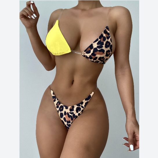 Colorblock Leopard Print Fashion Womens Split Swimsuit Bikini Triangle 2pcs Sets Sexy Swimwear Wholesale Vendors