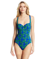 Crayfish-Print Pleated Strappy One-Piece Swimsuit Wholesale Women'S Clothing