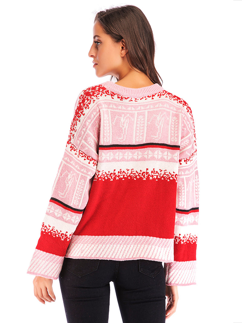 Casual Print Long Sleeve Crew Neck Wholesale Sweaters