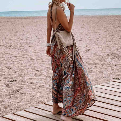 Boho Printed Halterneck V-Neck Bohemian Dress Wholesale Maxi Dresses