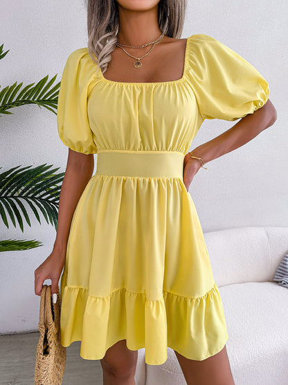 Casual Square Neck Open Back Tie Swing Dress Wholesale Dresses