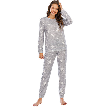 Pentagram Print Long Sleeve Casual Pajamas Sets Wholesale Loungewear