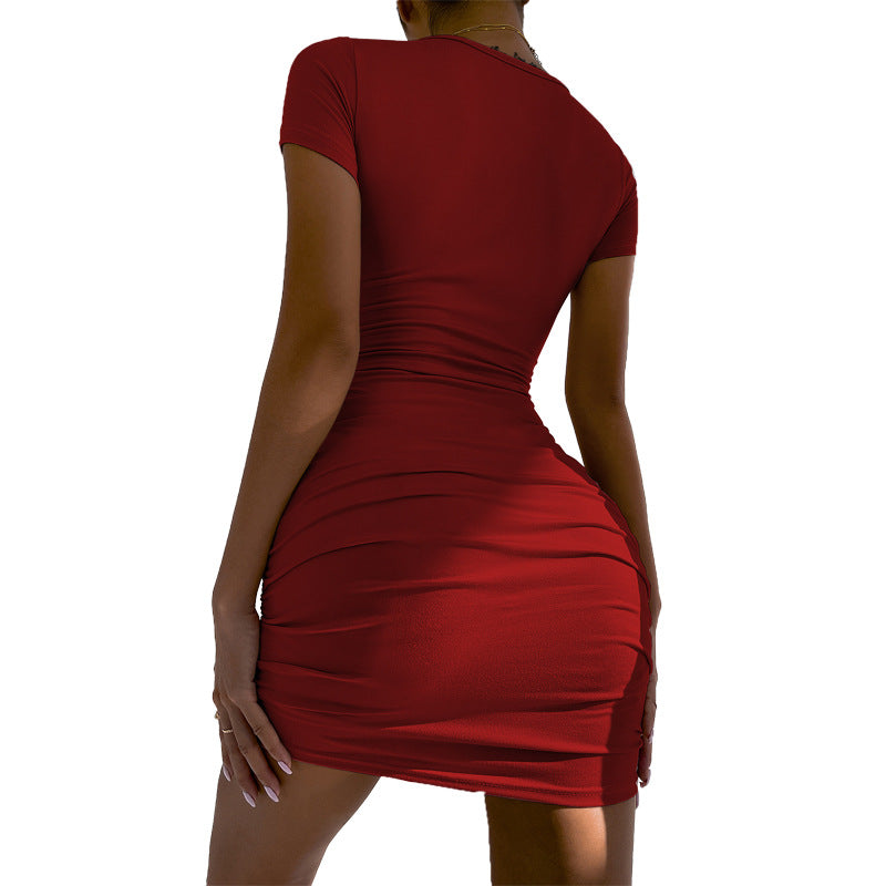Summer Short Sleeve V-Neck Cutout Twist Pack Hip Dress Sexy Wholesale Bodycon Dresses