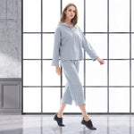 Wholesale Womens 2 Piece Sets Casual Solid Color Long-Sleeved Drawstring Hoodie & Wide-Leg Cropped Pants