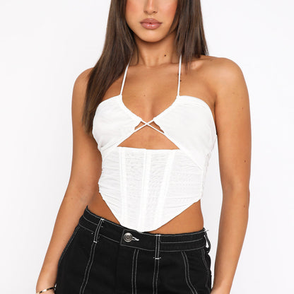 Sexy Mesh Backless Pleated Fishbone Camisole Wholesale Womens Tops