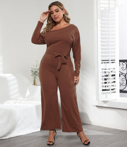 Lace-Up Irregular Slanted Shoulder Wholesale Plus Size Jumpsuit