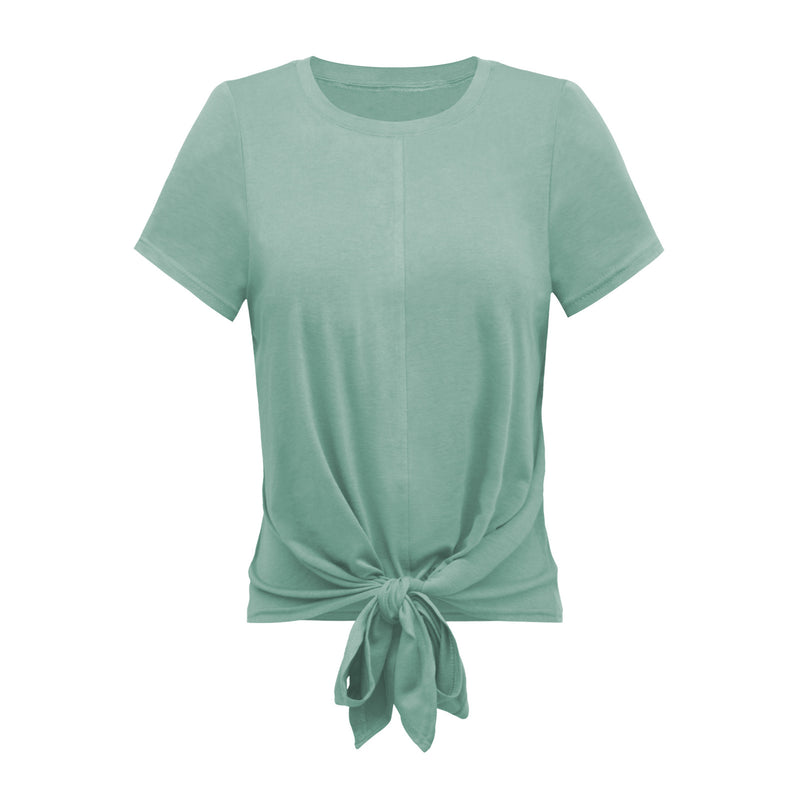 Women Fashion Short Sleeve Plain Knotted Wholesale T-shirts Summer