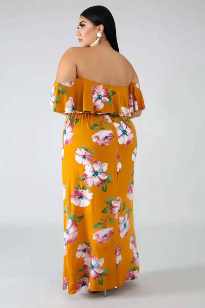 Floral Printed Off Shoulder Fashion Curve Maxi Dresses Vacation Dress Wholesale Plus Size Clothing