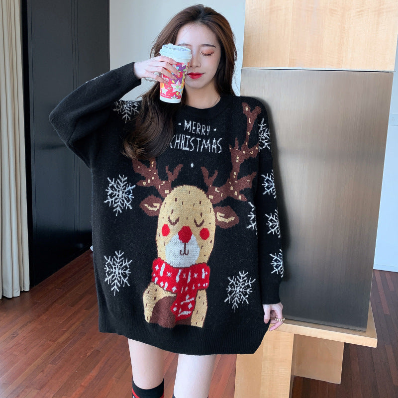 Christmas Elk Sweater Women Wear Loose Sweet Cute Knitted Sweater Top Wholesale