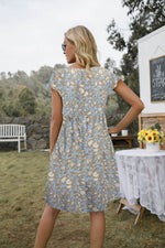 V-Neck Floral Print Short Sleeve Loose Casual Dress With Pocket Summer Wholesale Dresses