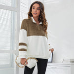 Lapel Zipper Stitching Contrast Color Plush Sweater Wholesale