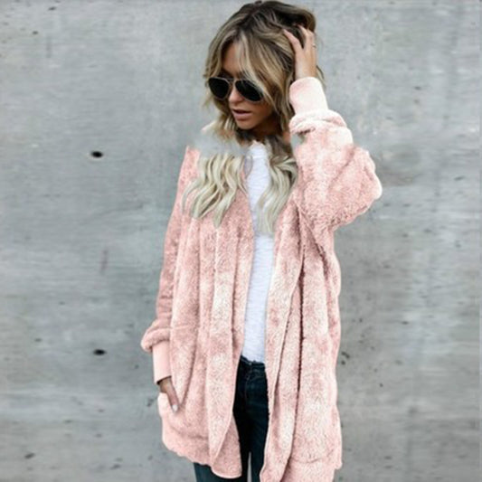 Solid Color Cardigan Anti-Fur Coat On Both Sides Wholesale