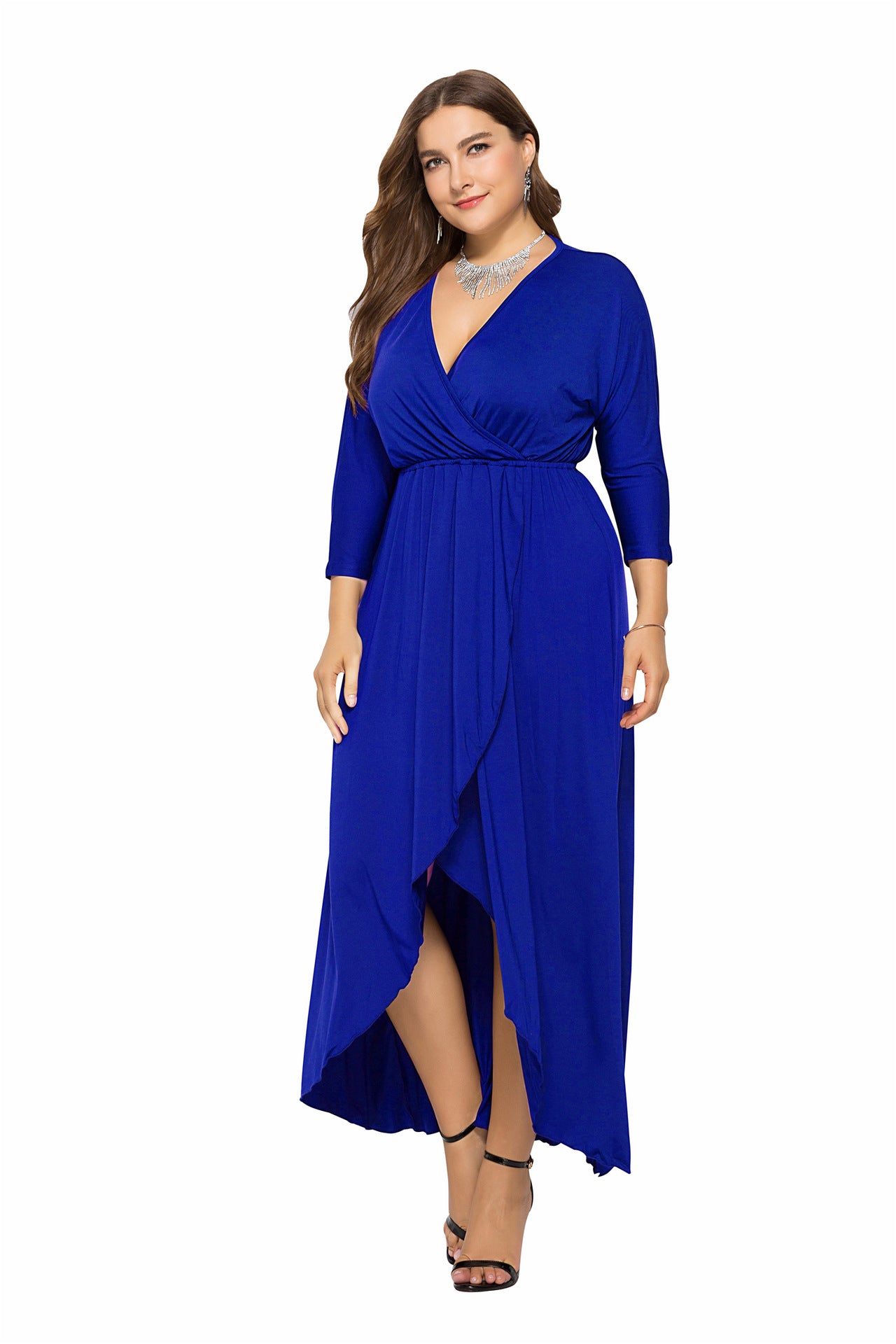 V Neck Solid Color Wholesale Plus Size Dresses Evening Dresses Xmas dresses