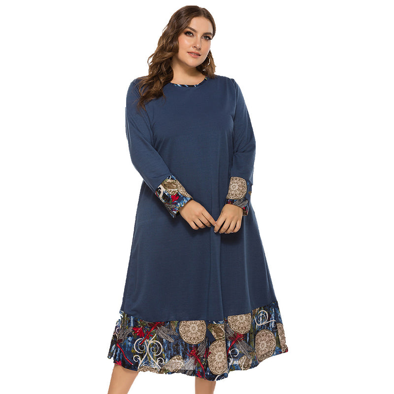 Plus Size Ethnic Style Loose Stitching Dress Women Wholesale