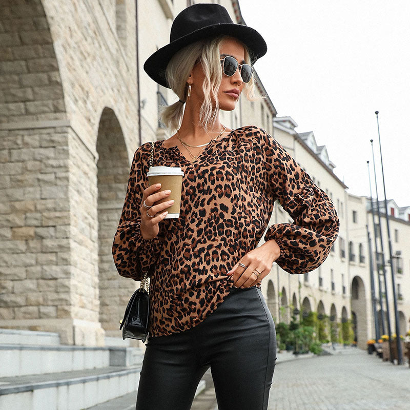 Leopard Print Wholesale Women Blouses Casual Long Sleeve Shirts