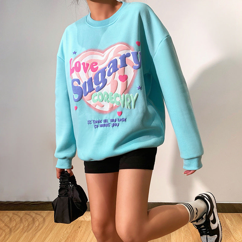 Love Heart Colorful Letter Print Sweatshirt For Women Wholesale