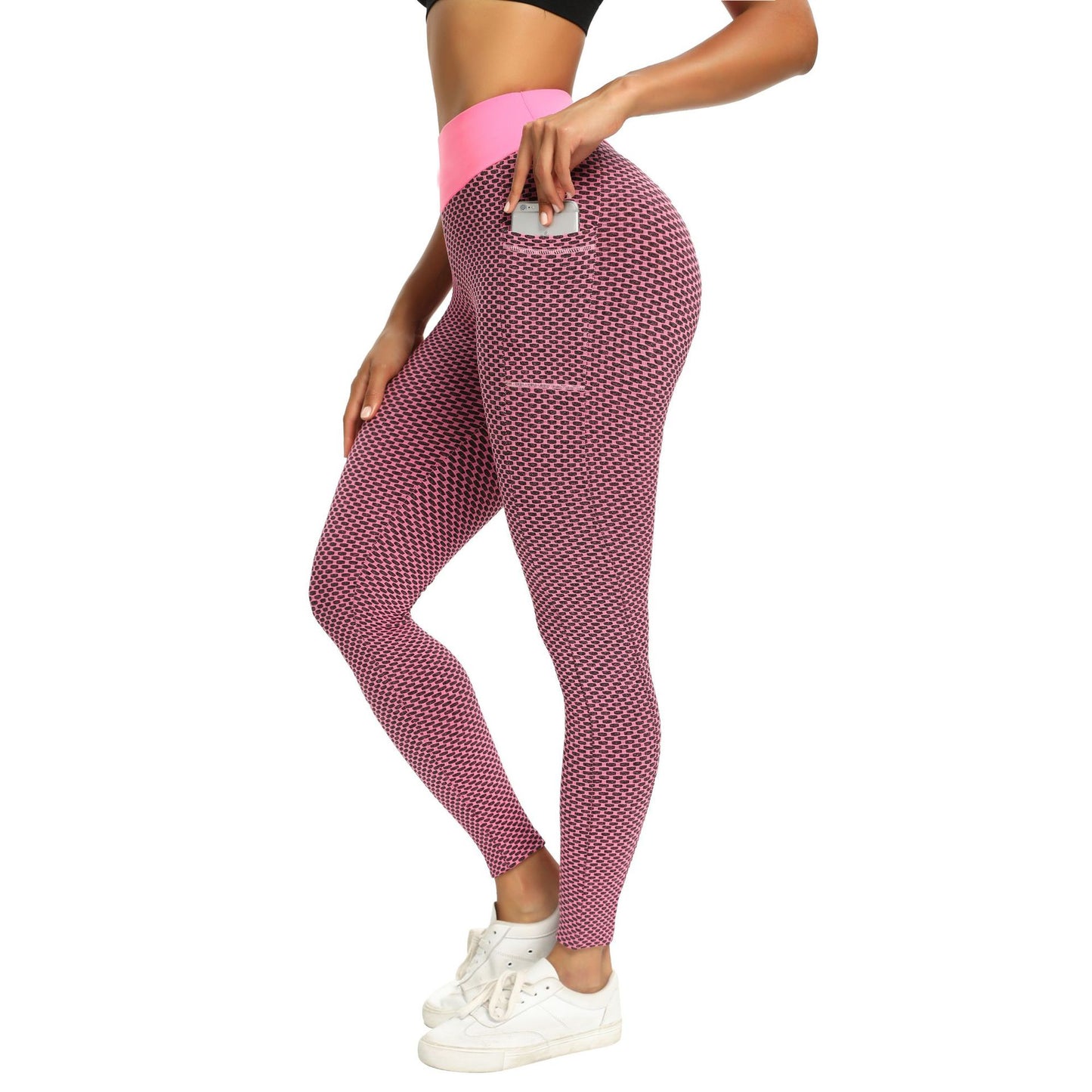 Sports Fitness Honeycomb Bubble Yoga Pants With Pocket Wholesale Womens Leggings