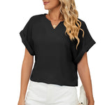 Solid Color V-Neck Short-Sleeved Chiffon T-Shirt Wholesale Womens Tops