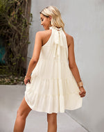 Sexy Lace-Up Tank Top Dress Sleeveless Casual Solid Color Crew Neck A-Line Tiered Wholesale Dresses